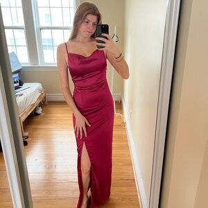 Cowl-Neck Satin Fuchsia Slip Dress (Size S)
